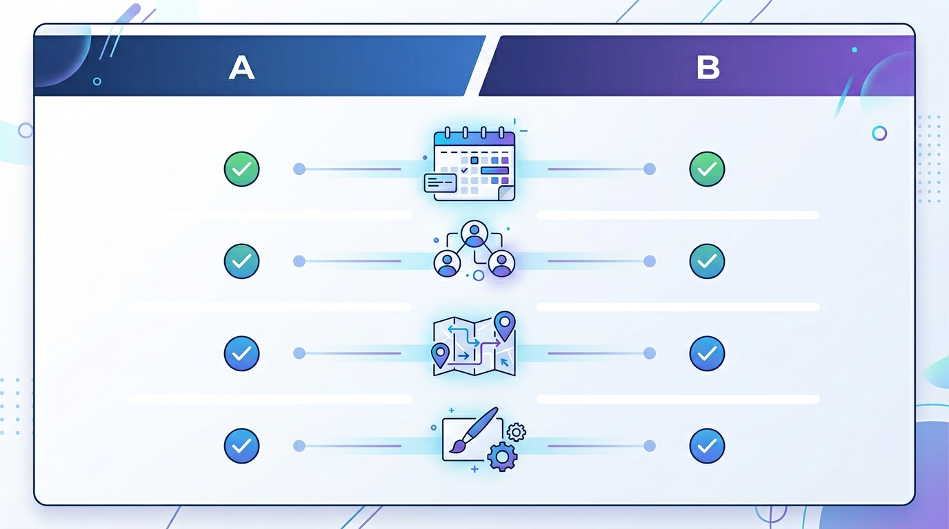 Comparison of Proximity and Calendly feature sets side by side